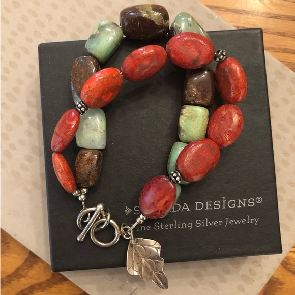 Silpada Hostess Only Sterling Silver Natural Stone Leaf Charm Bracelet B1023 - Picture 10 of 16